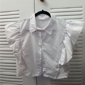 White Ruffle Sleeve Women's Top
